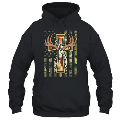 Hunting Fishing Faith Deer Cross Camouflage Flag Christian Shirt & Hoodie | siriusteestore