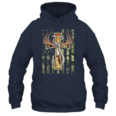 Hunting Fishing Faith Deer Cross Camouflage Flag Christian Shirt & Hoodie | siriusteestore