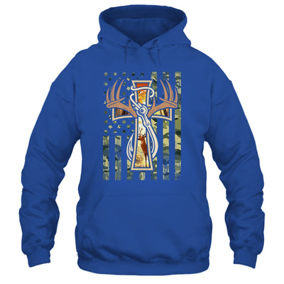 Hunting Fishing Faith Deer Cross Camouflage Flag Christian Shirt & Hoodie | siriusteestore