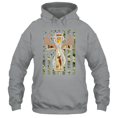 Hunting Fishing Faith Deer Cross Camouflage Flag Christian Shirt & Hoodie | siriusteestore