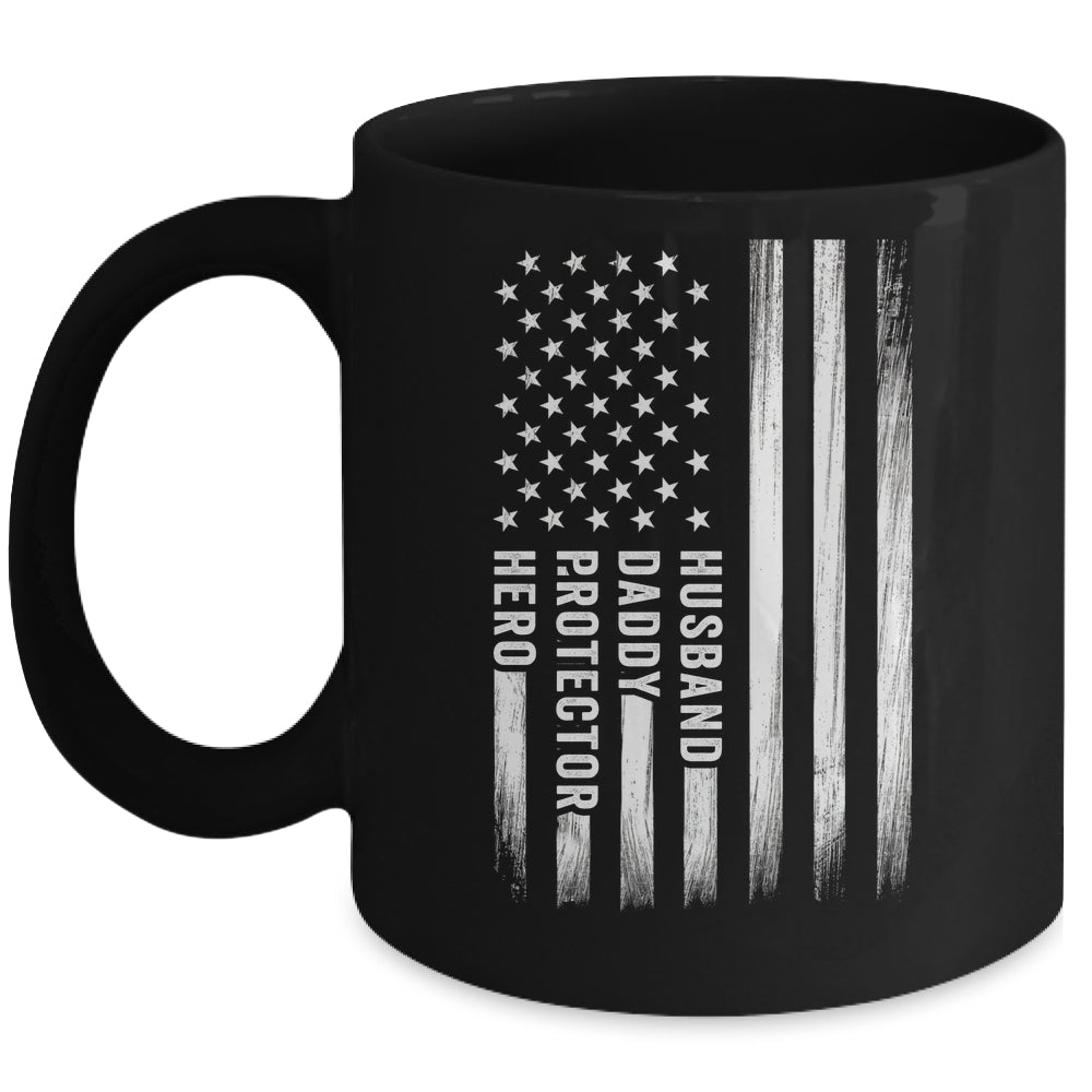 Husband Daddy Protector Hero Fathers Day American Flag Mug | siriusteestore