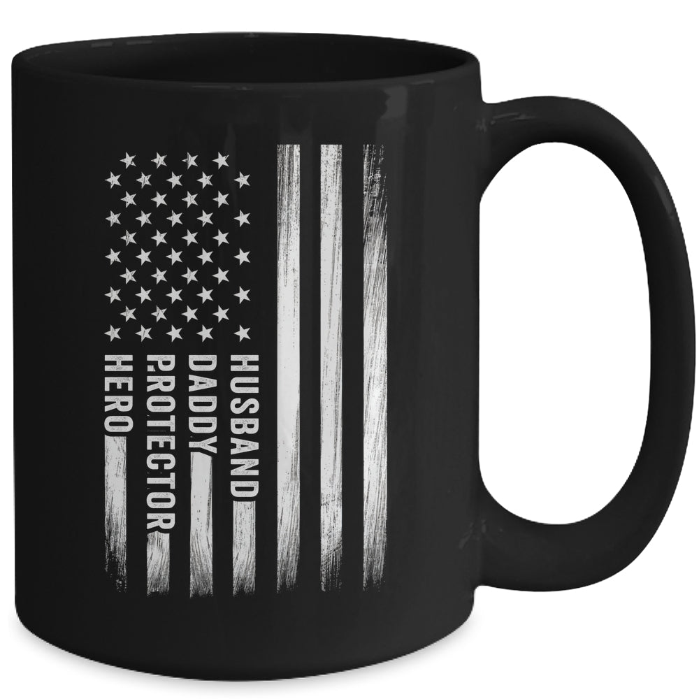 Husband Daddy Protector Hero Fathers Day American Flag Mug | siriusteestore