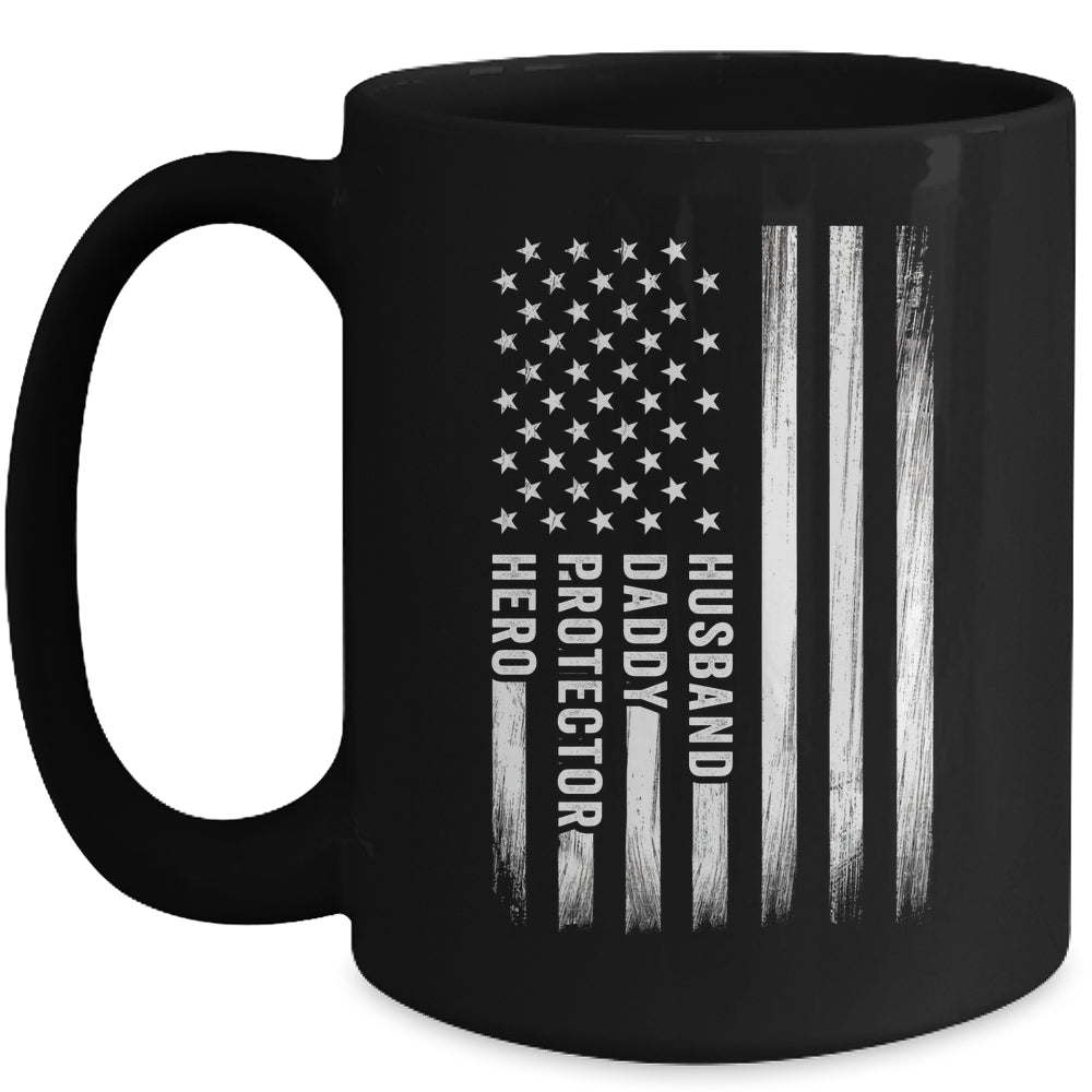 Husband Daddy Protector Hero Fathers Day American Flag Mug | siriusteestore