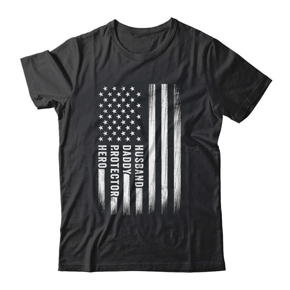 Husband Daddy Protector Hero Fathers Day American Flag Shirt & Hoodie | siriusteestore