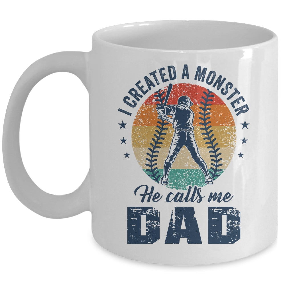I Created A Monster He Call Me Dad Softball Baseball Retro Mug | siriusteestore