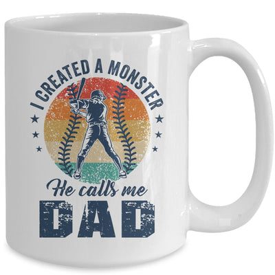 I Created A Monster He Call Me Dad Softball Baseball Retro Mug | siriusteestore