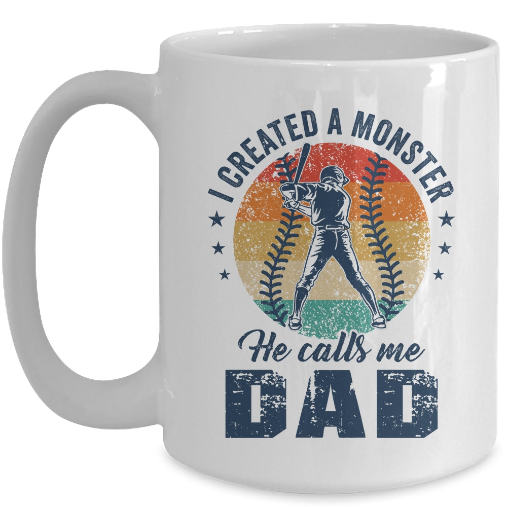 I Created A Monster He Call Me Dad Softball Baseball Retro Mug | siriusteestore