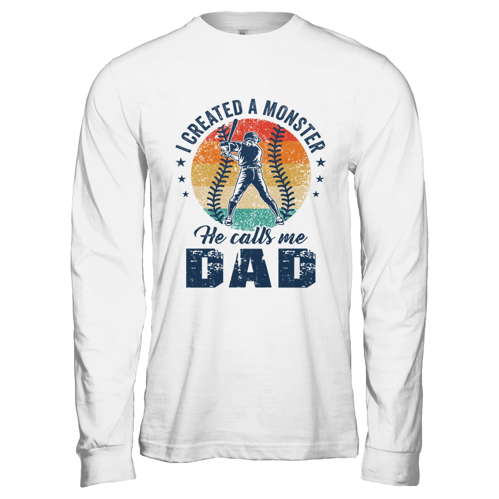 I Created A Monster He Call Me Dad Softball Baseball Retro Shirt & Hoodie | siriusteestore