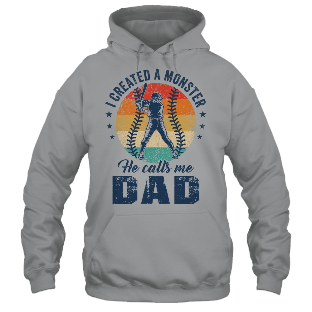 I Created A Monster He Call Me Dad Softball Baseball Retro Shirt & Hoodie | siriusteestore