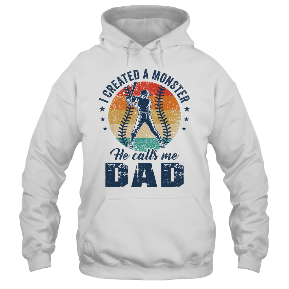 I Created A Monster He Call Me Dad Softball Baseball Retro Shirt & Hoodie | siriusteestore