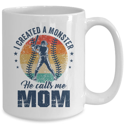 I Created A Monster He Call Me Mom Softball Baseball Retro Mug | siriusteestore