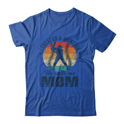 I Created A Monster He Call Me Mom Softball Baseball Retro Shirt & Tank Top | siriusteestore