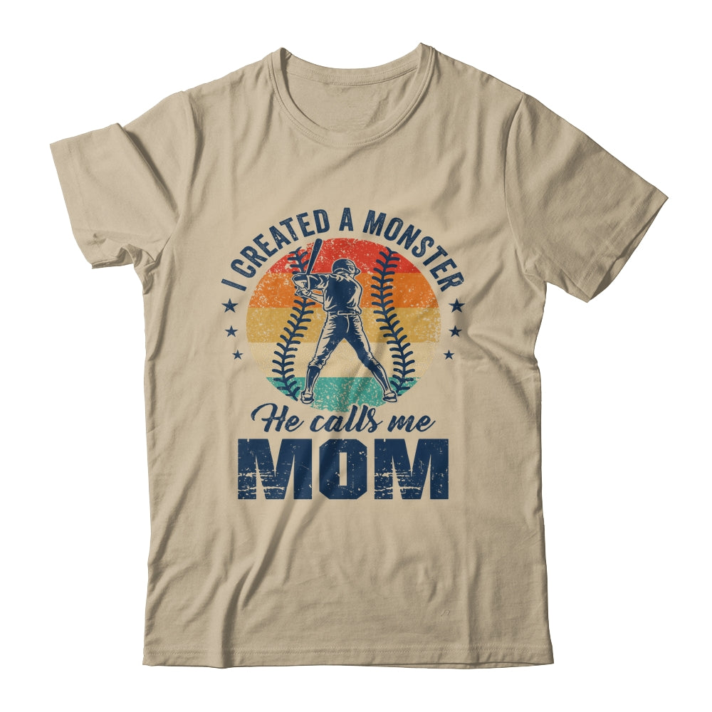 I Created A Monster He Call Me Mom Softball Baseball Retro Shirt & Tank Top | siriusteestore