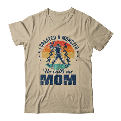I Created A Monster He Call Me Mom Softball Baseball Retro Shirt & Tank Top | siriusteestore