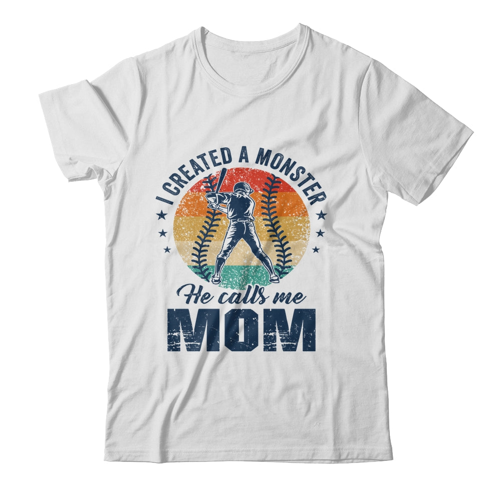 I Created A Monster He Call Me Mom Softball Baseball Retro Shirt & Tank Top | siriusteestore