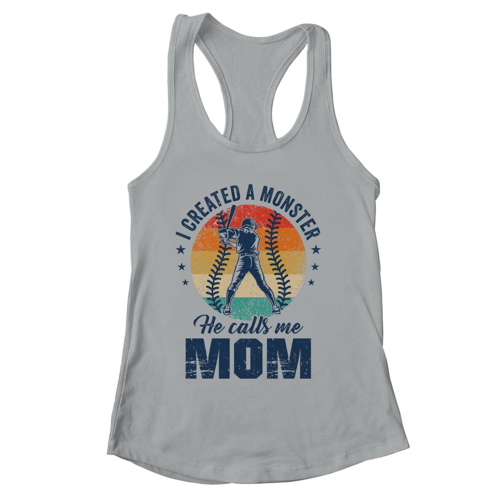 I Created A Monster He Call Me Mom Softball Baseball Retro Shirt & Tank Top | siriusteestore