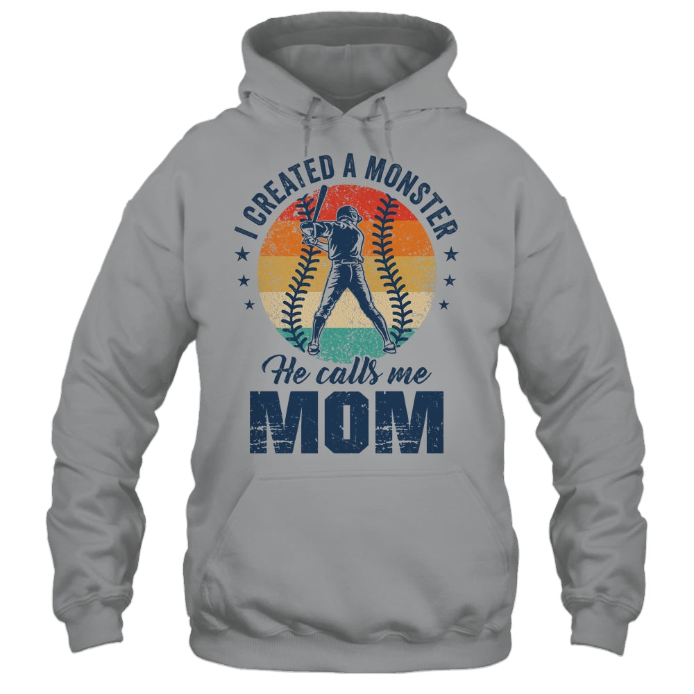 I Created A Monster He Call Me Mom Softball Baseball Retro Shirt & Tank Top | siriusteestore