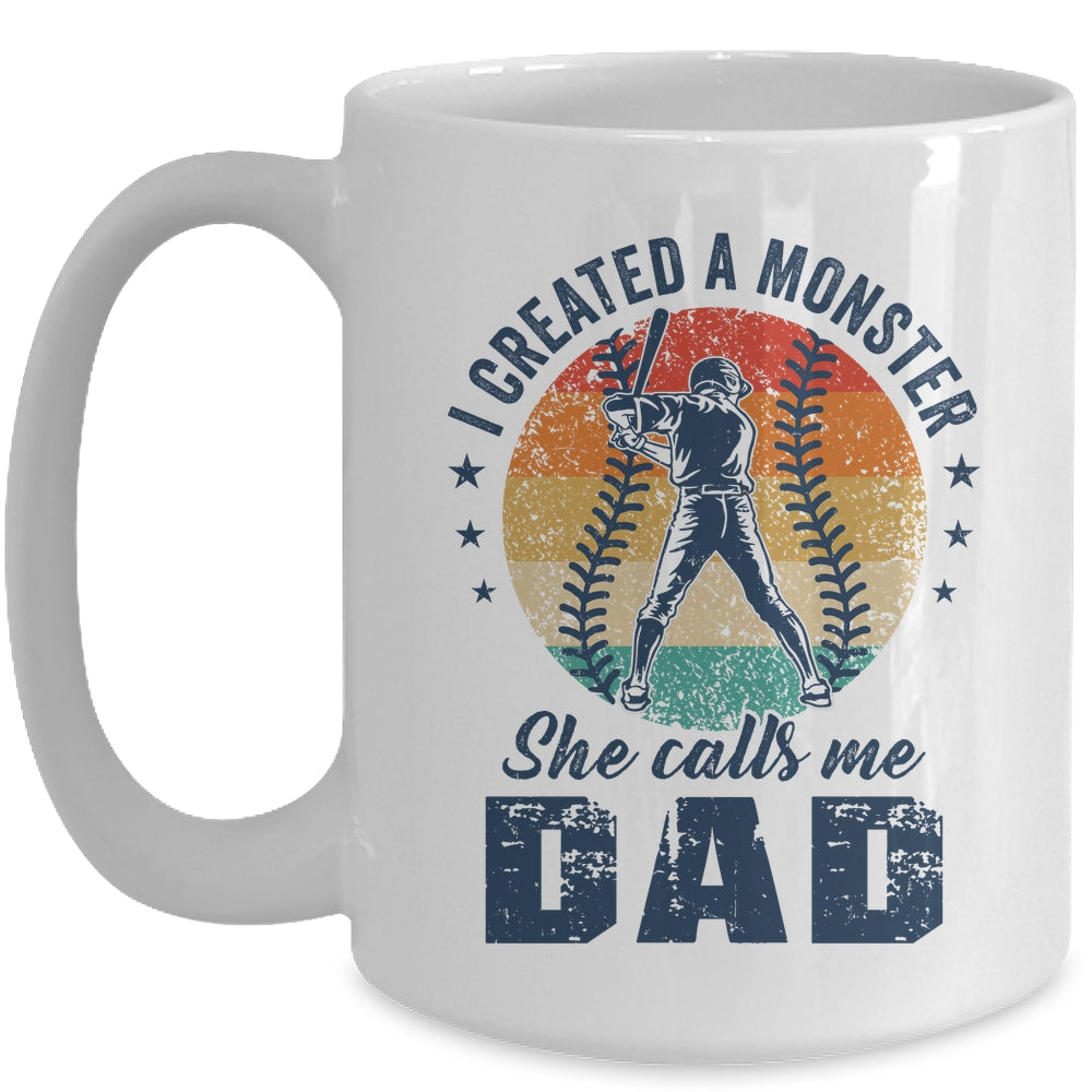 I Created A Monster She Call Me Dad Softball Baseball Retro Mug | siriusteestore