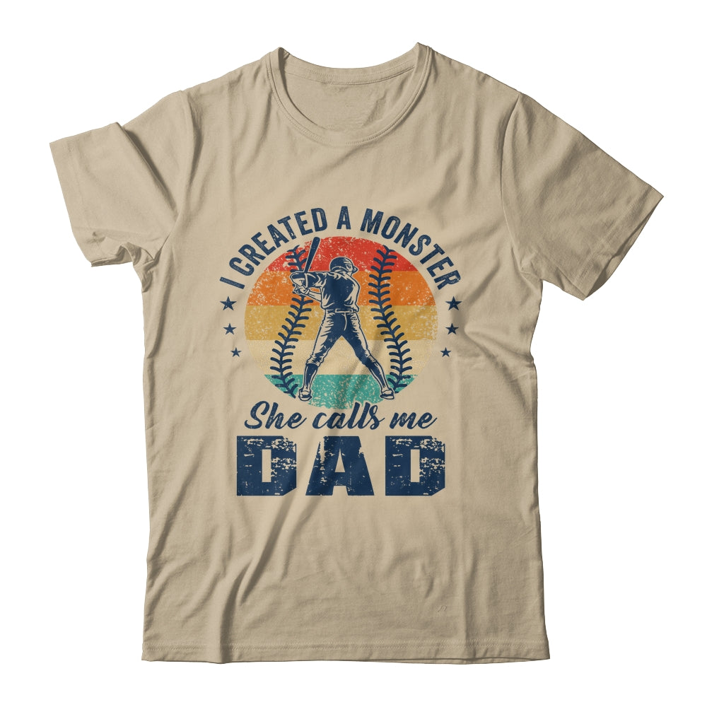 I Created A Monster She Call Me Dad Softball Baseball Retro Shirt & Hoodie | siriusteestore