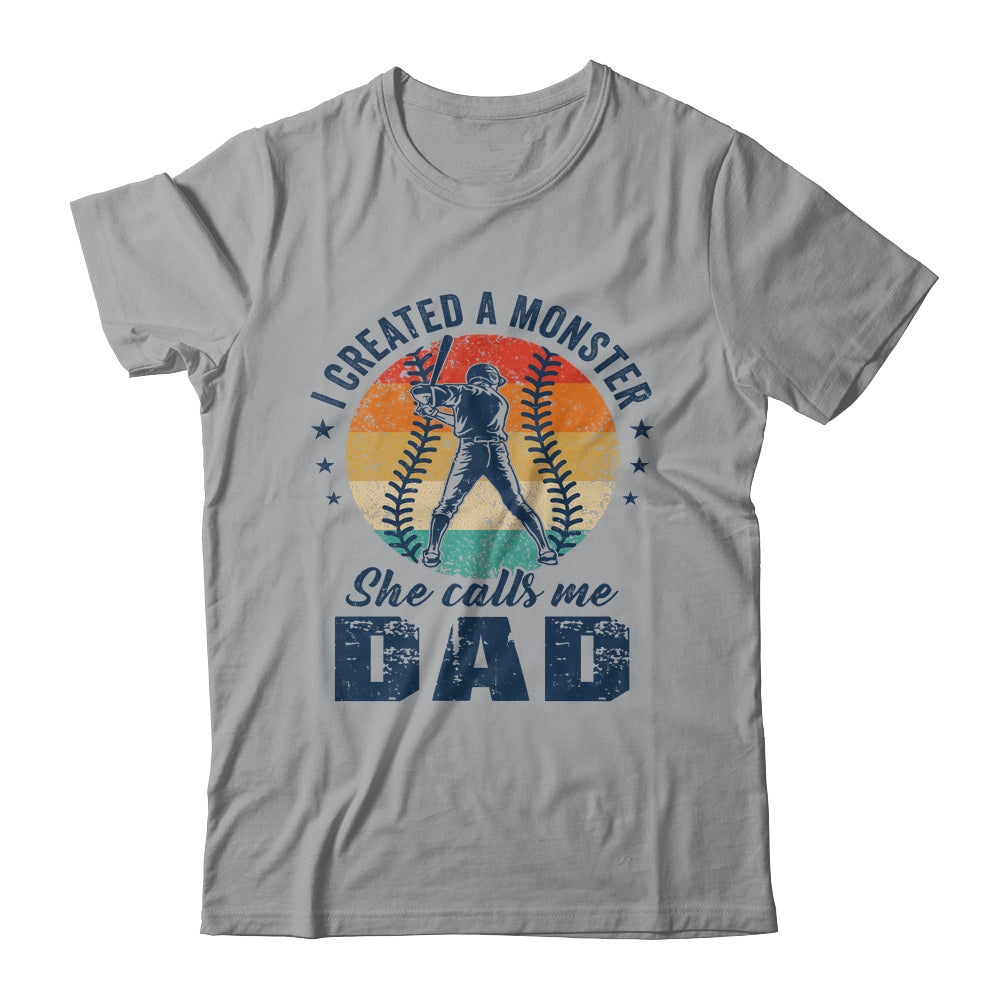 I Created A Monster She Call Me Dad Softball Baseball Retro Shirt & Hoodie | siriusteestore