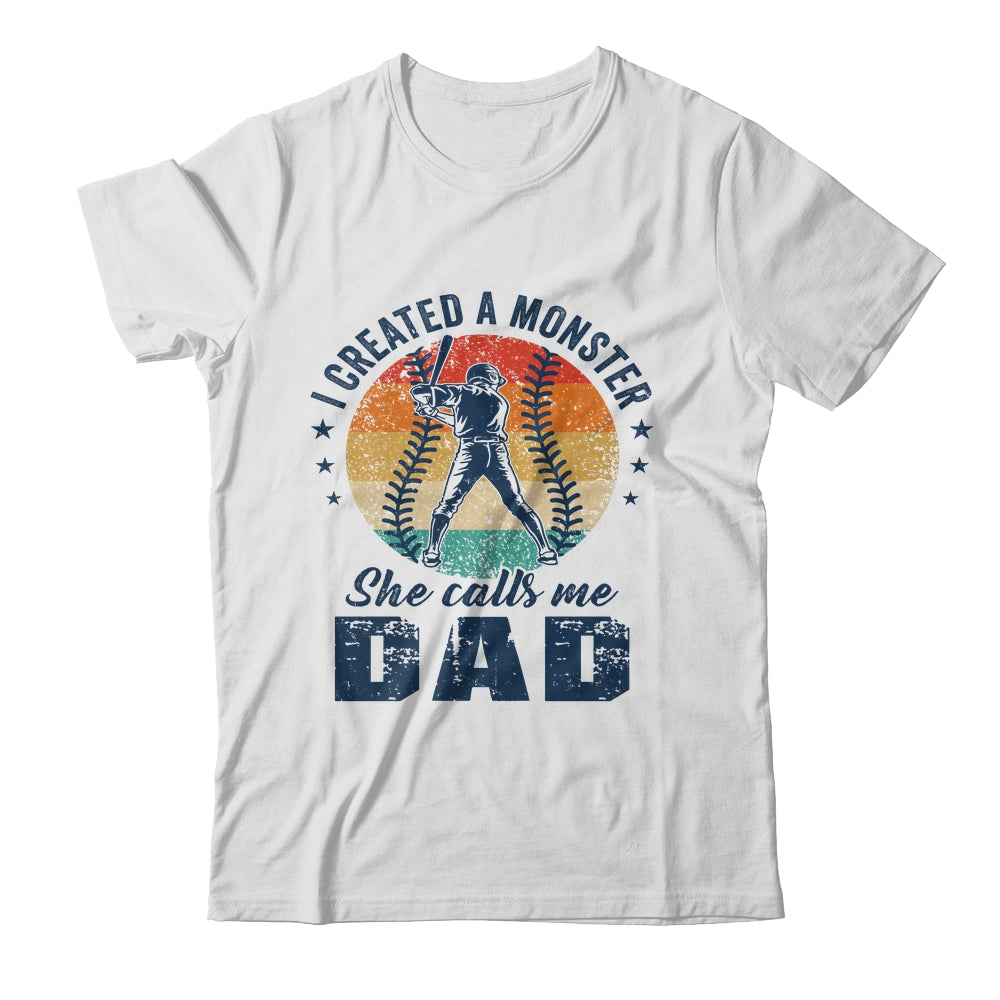 I Created A Monster She Call Me Dad Softball Baseball Retro Shirt & Hoodie | siriusteestore