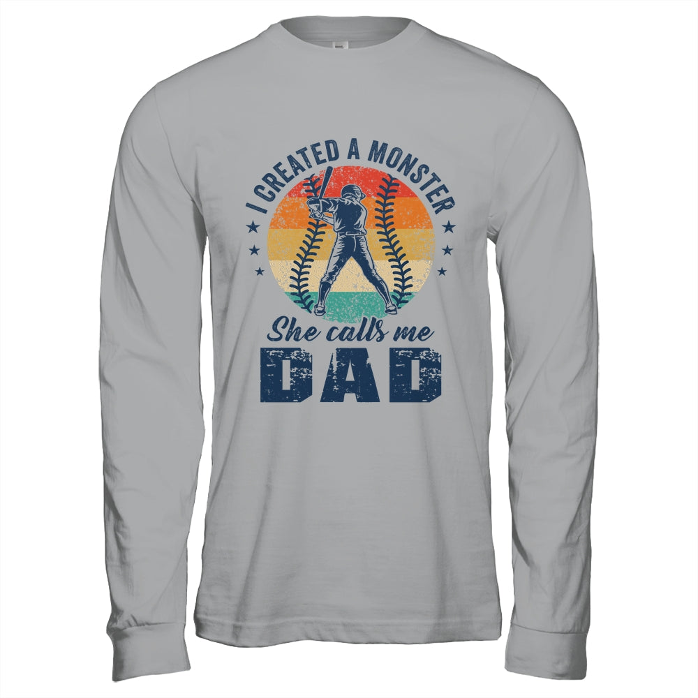I Created A Monster She Call Me Dad Softball Baseball Retro Shirt & Hoodie | siriusteestore