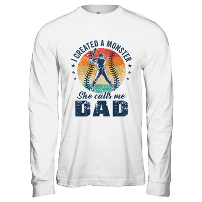 I Created A Monster She Call Me Dad Softball Baseball Retro Shirt & Hoodie | siriusteestore