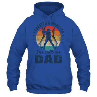 I Created A Monster She Call Me Dad Softball Baseball Retro Shirt & Hoodie | siriusteestore