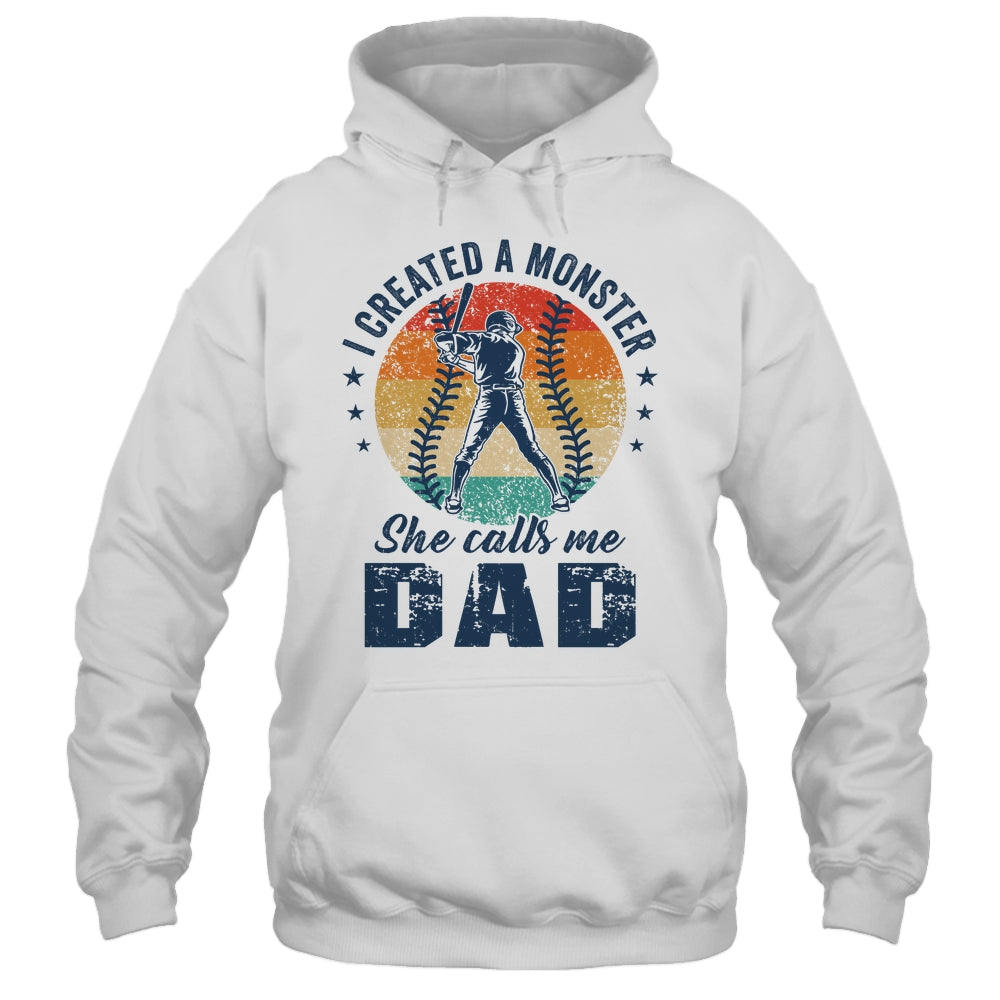 I Created A Monster She Call Me Dad Softball Baseball Retro Shirt & Hoodie | siriusteestore
