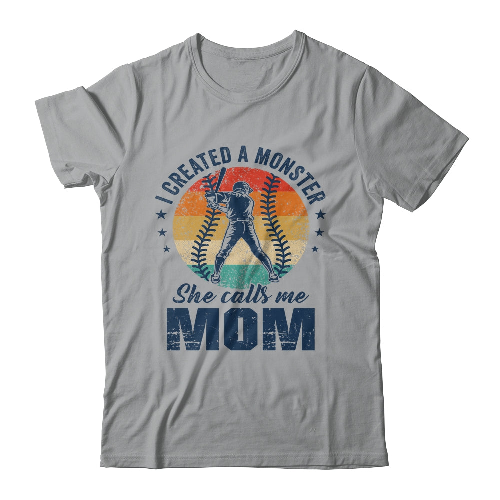 I Created A Monster She Call Me Mom Softball Baseball Retro Shirt & Tank Top | siriusteestore