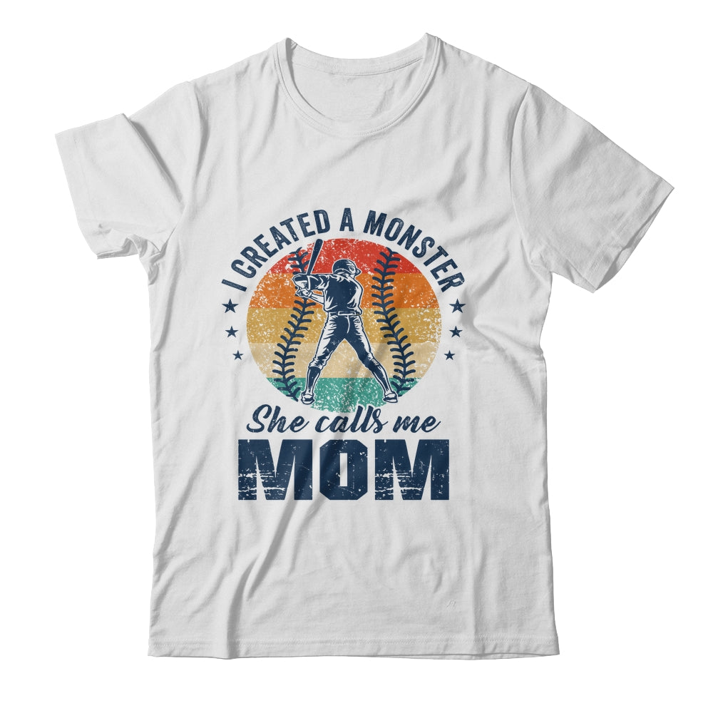 I Created A Monster She Call Me Mom Softball Baseball Retro Shirt & Tank Top | siriusteestore