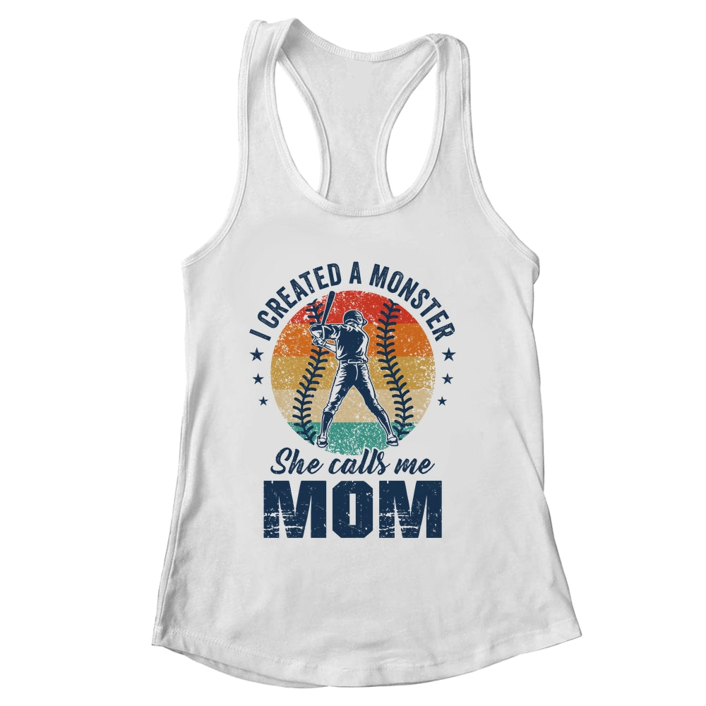 I Created A Monster She Call Me Mom Softball Baseball Retro Shirt & Tank Top | siriusteestore