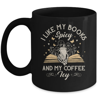 I Like My Books Spicy And My Coffee Icy Skeleton Book Lovers Mug | siriusteestore