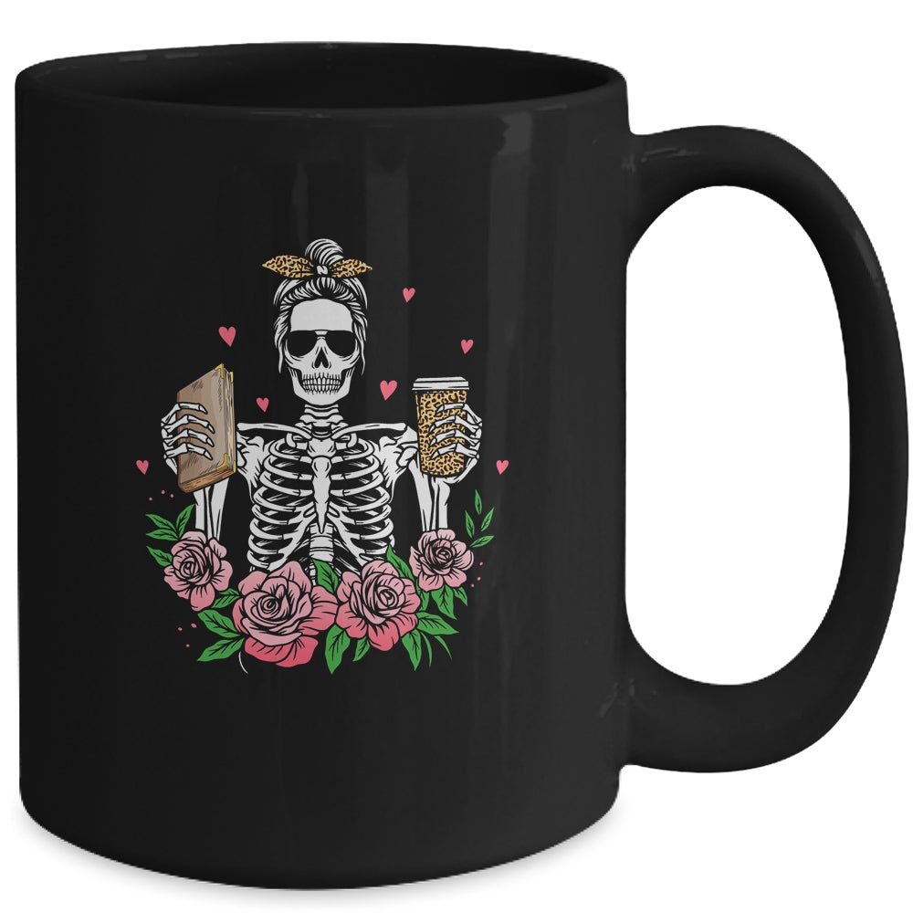 I Like My Books Spicy My Coffee Icy Leopard Skeleton Girl Mug | siriusteestore