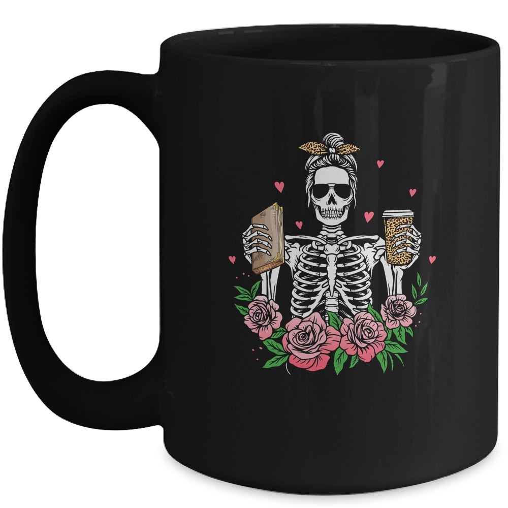 I Like My Books Spicy My Coffee Icy Leopard Skeleton Girl Mug | siriusteestore