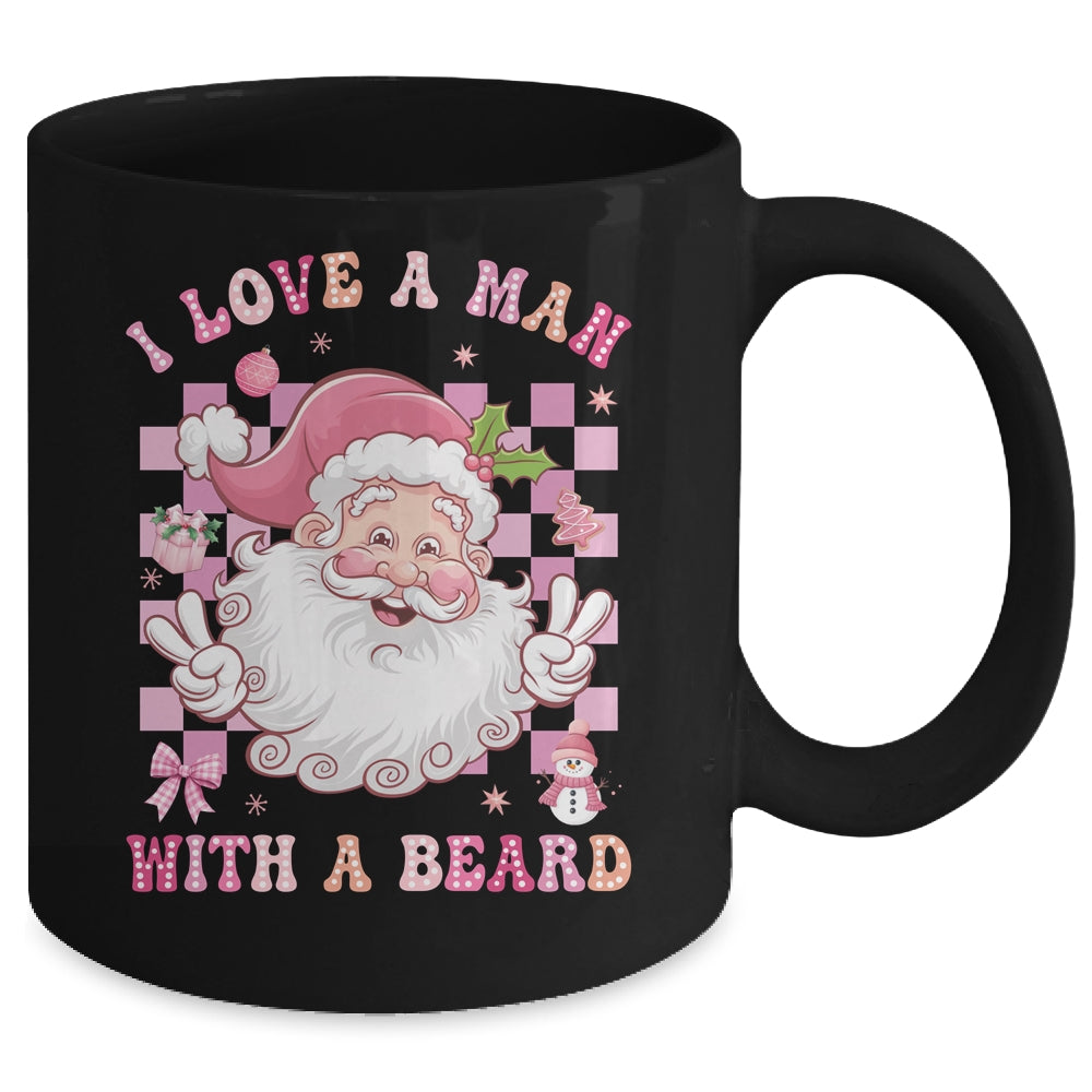 I Love A Man With A Beard Funny Pink Santa Claus Christmas Mug | siriusteestore