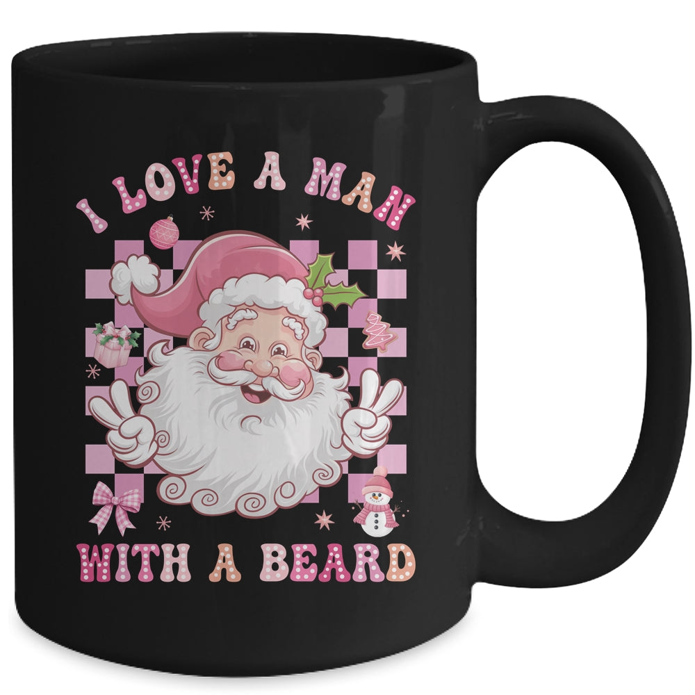 I Love A Man With A Beard Funny Pink Santa Claus Christmas Mug | siriusteestore