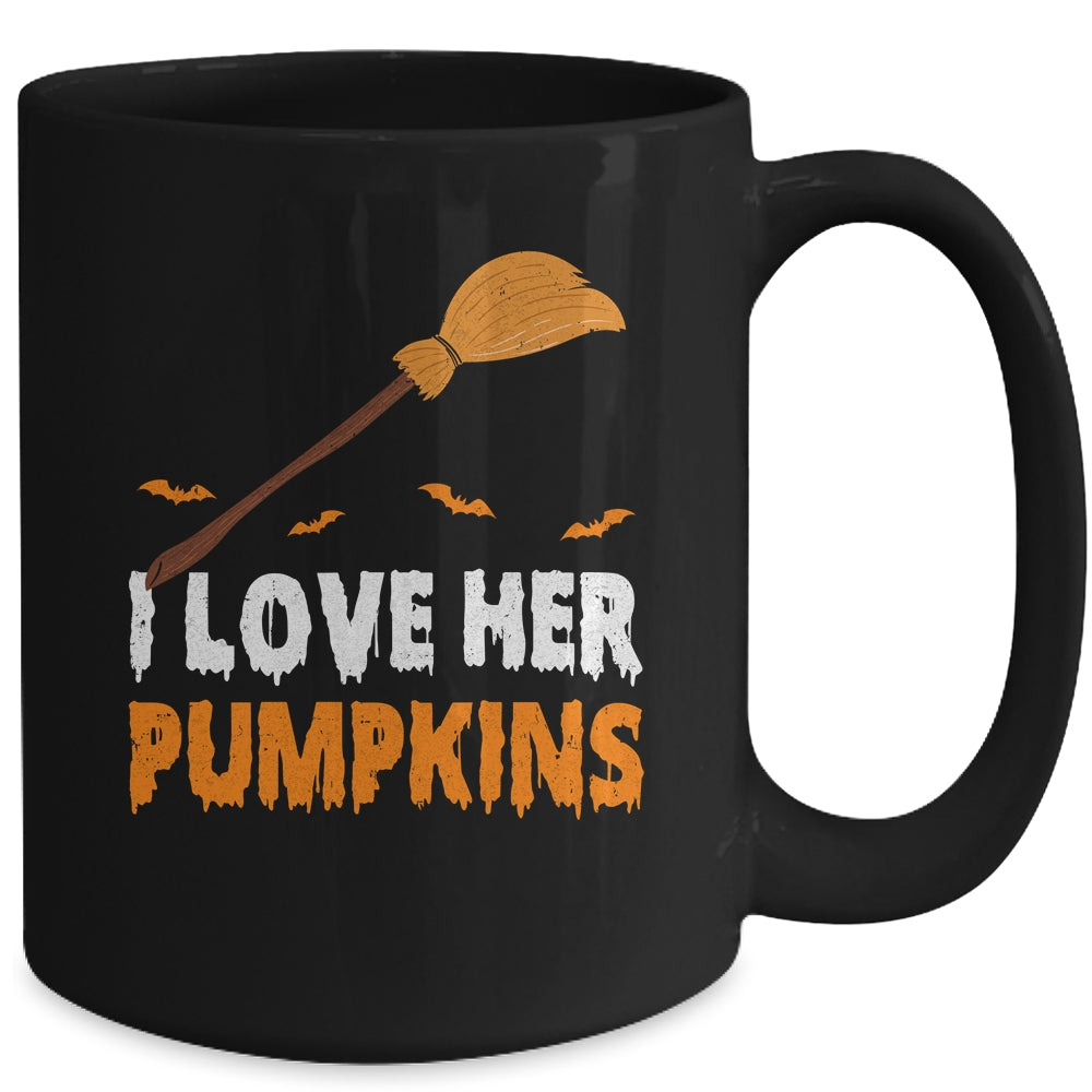 I Love Her I Love His Broomstick Pumpkins Halloween Couples Mug | siriusteestore