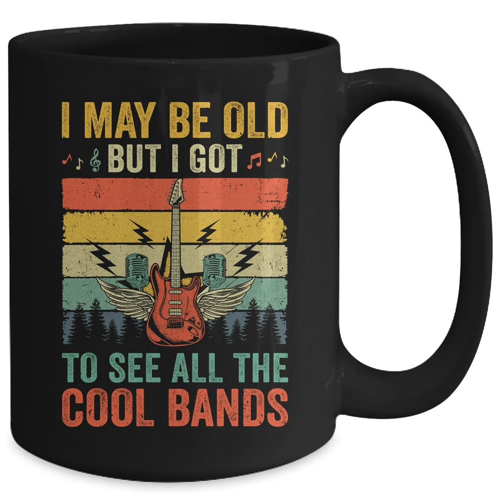 I May Be Old But I Got To See All The Cool Bands Guita Retro Mug | siriusteestore