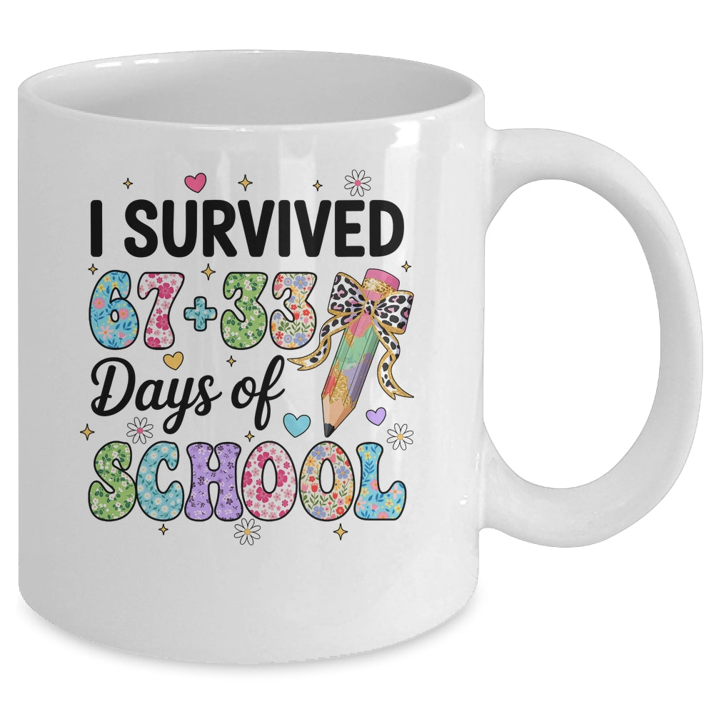 I Survived 67+33 Day Of School Teacher 100 Days Of School Mug | siriusteestore