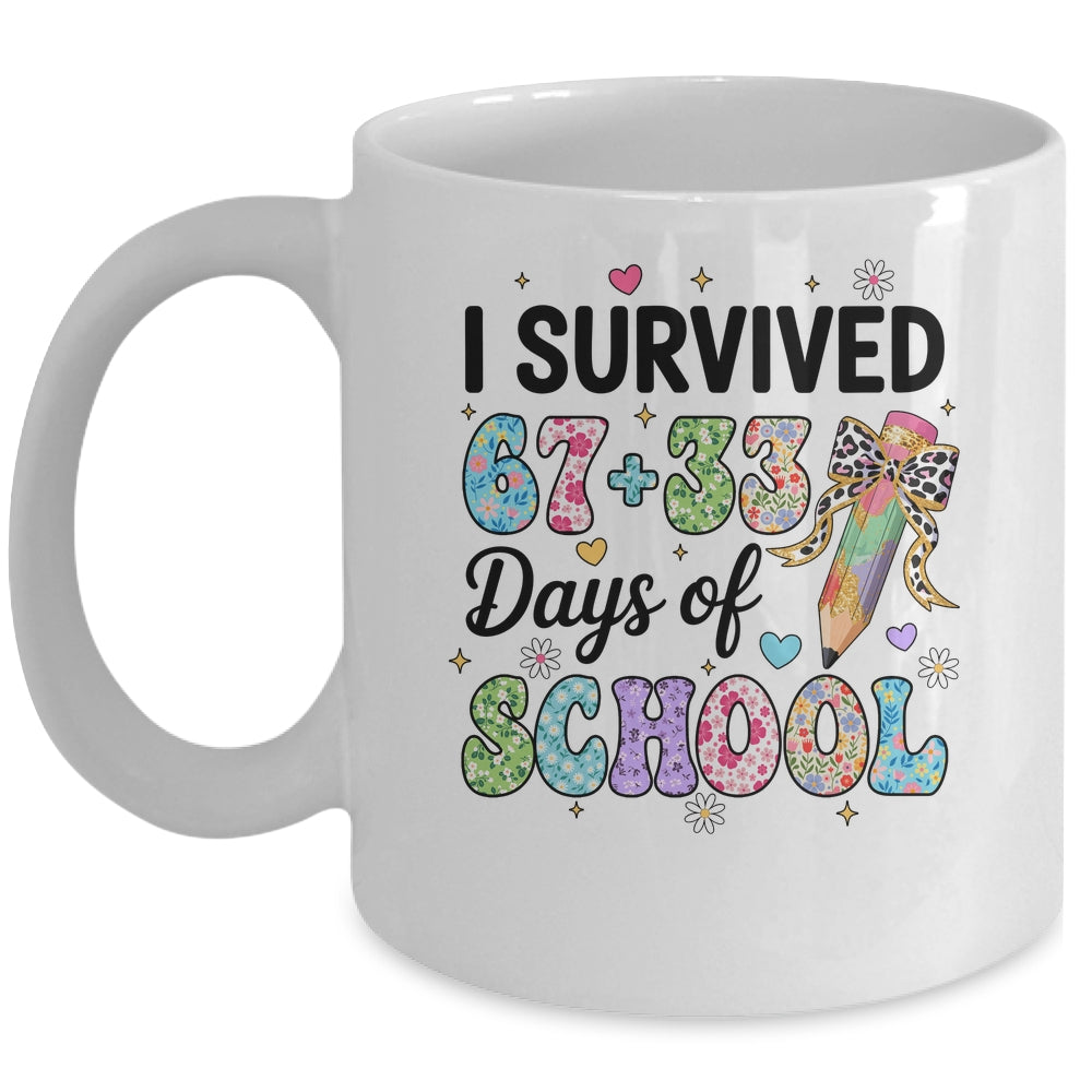 I Survived 67+33 Day Of School Teacher 100 Days Of School Mug | siriusteestore
