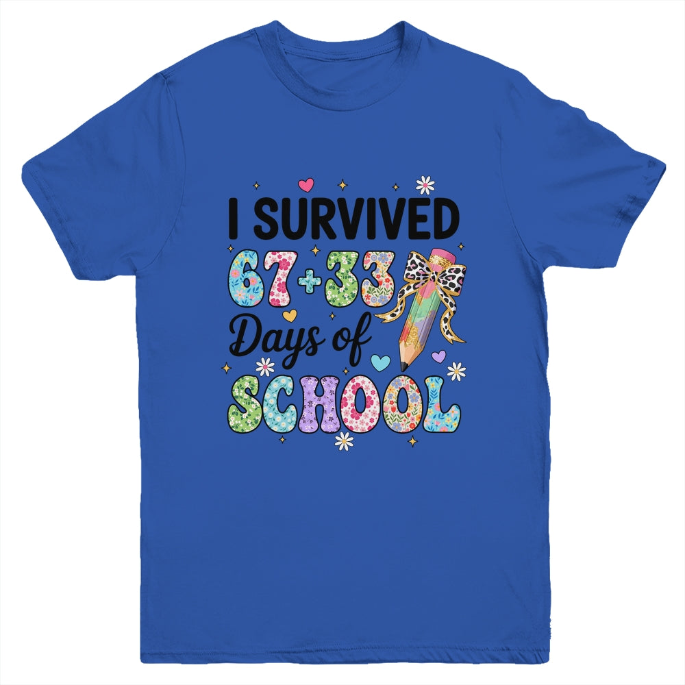 I Survived 67+33 Day Of School Teacher 100 Days Of School Youth Shirt | siriusteestore
