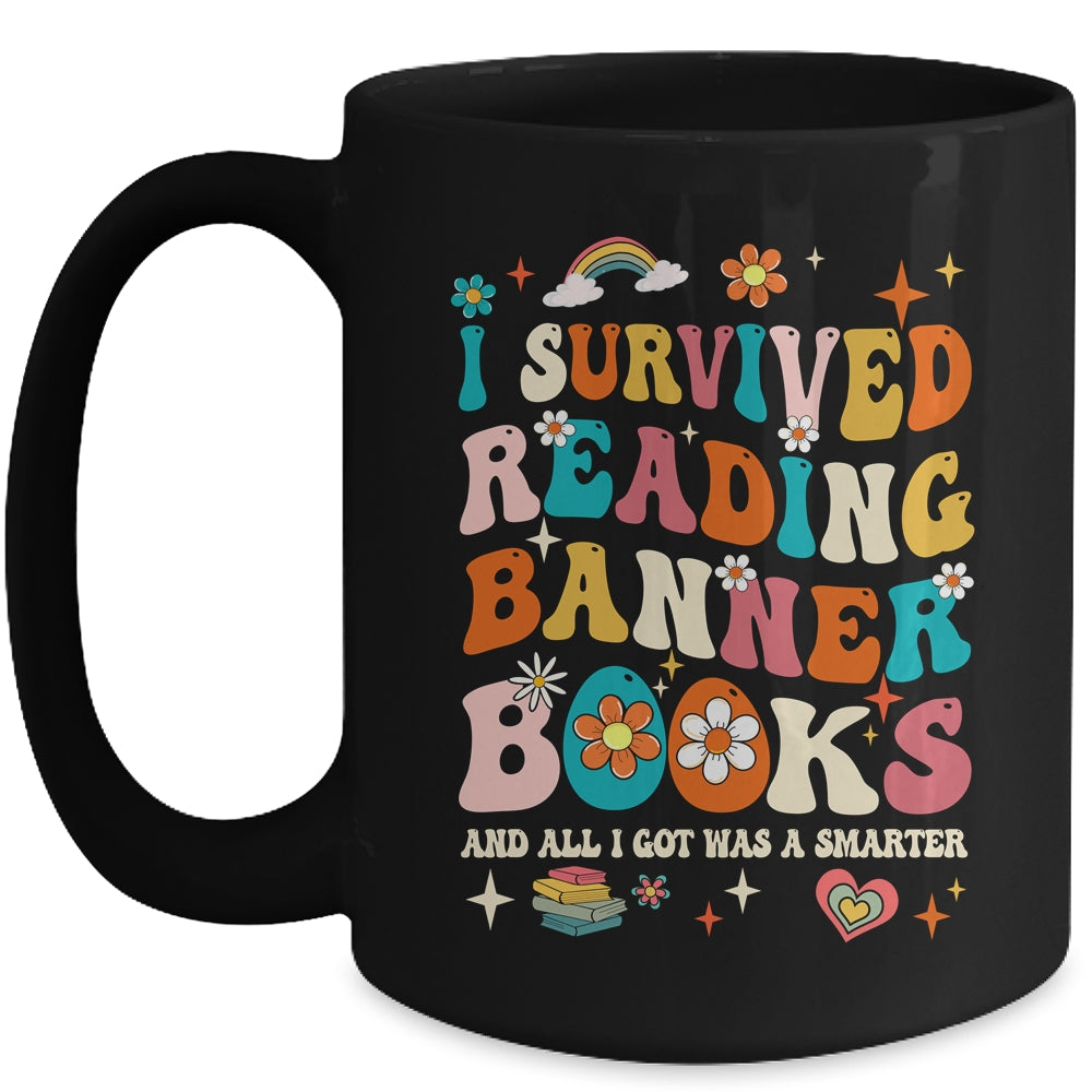 I Survived Reading Banned Books Book Lover Bookaholic Groovy Mug | siriusteestore