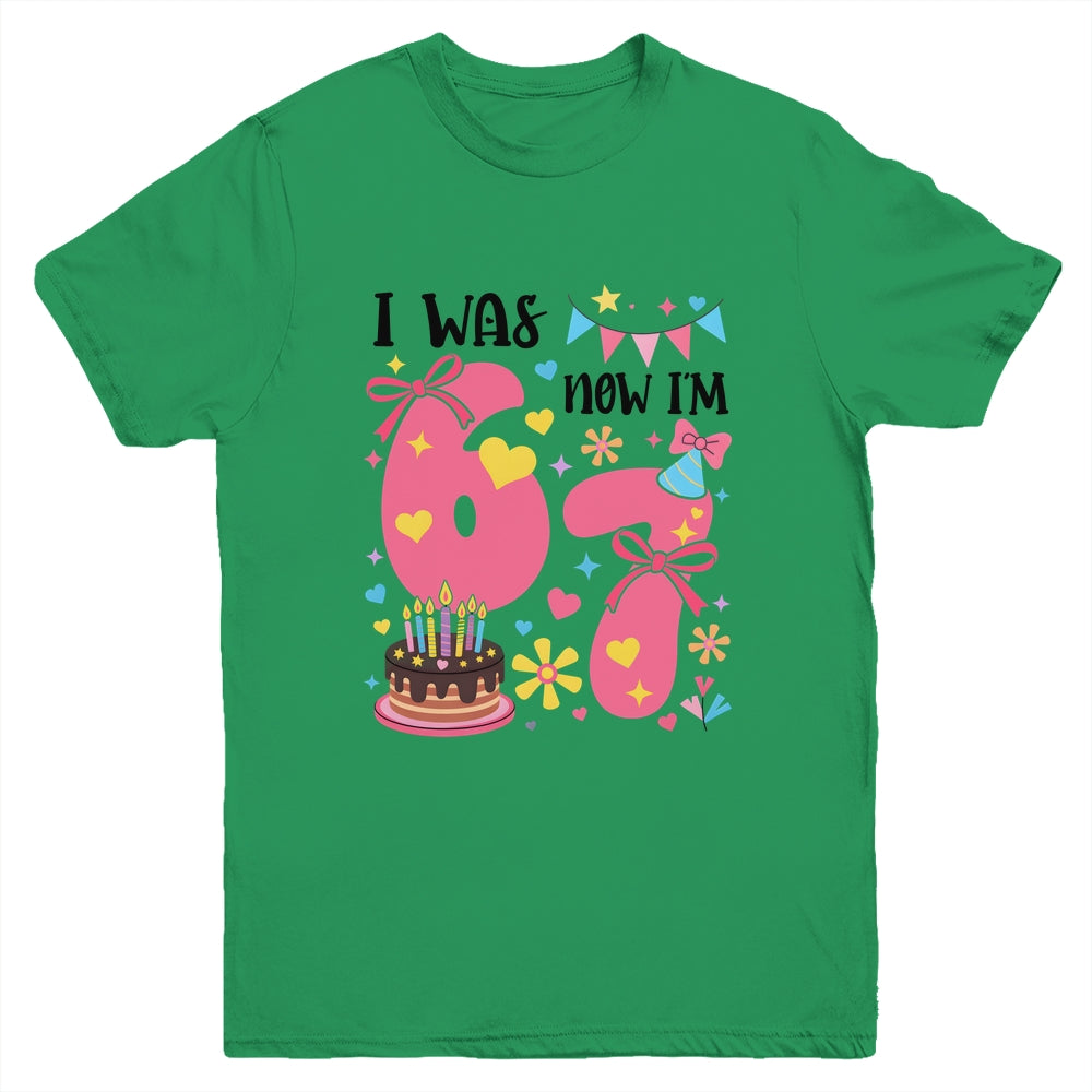 I Was 6 Now I'm 7 Year Old Birthday 7th Kids Coquette Bow Youth Shirt | siriusteestore