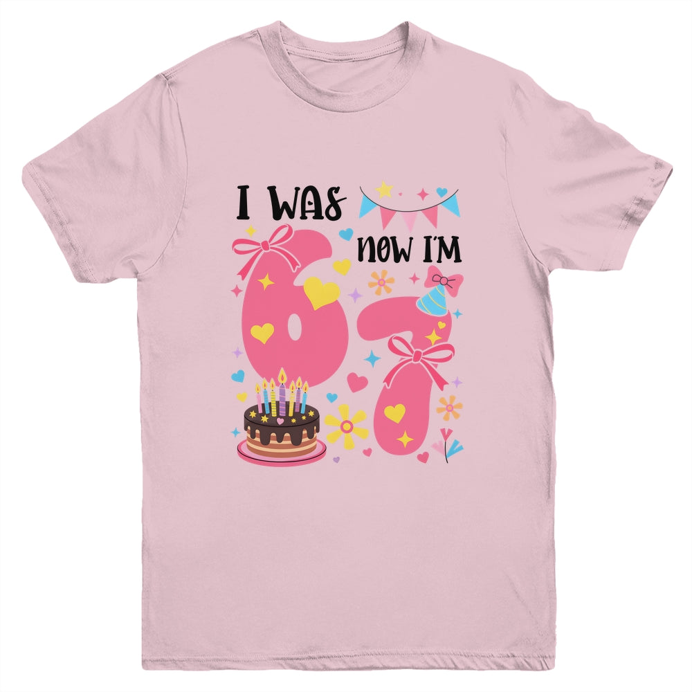 I Was 6 Now I'm 7 Year Old Birthday 7th Kids Coquette Bow Youth Shirt | siriusteestore