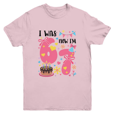 I Was 6 Now I'm 7 Year Old Birthday 7th Kids Coquette Bow Youth Shirt | siriusteestore
