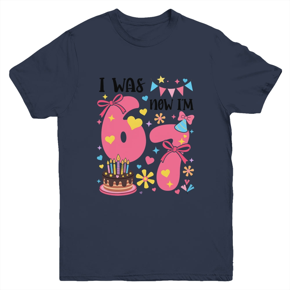 I Was 6 Now I'm 7 Year Old Birthday 7th Kids Coquette Bow Youth Shirt | siriusteestore
