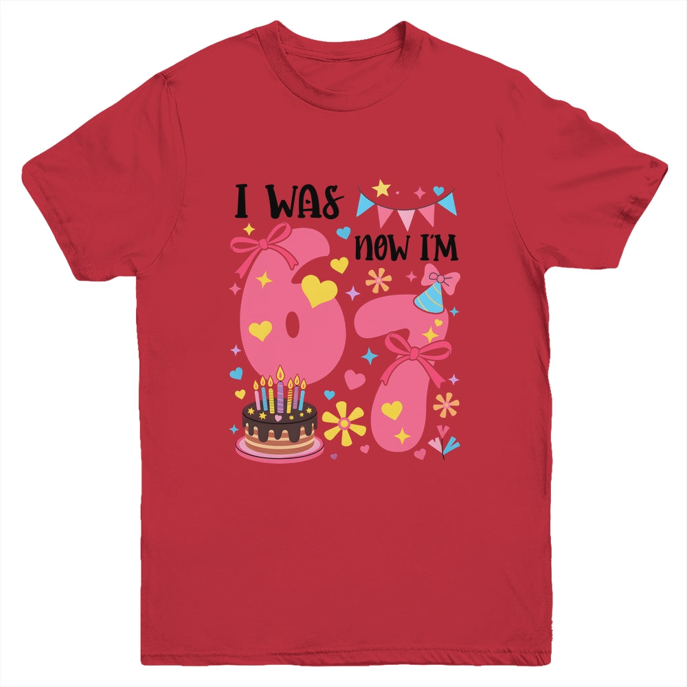 I Was 6 Now I'm 7 Year Old Birthday 7th Kids Coquette Bow Youth Shirt | siriusteestore