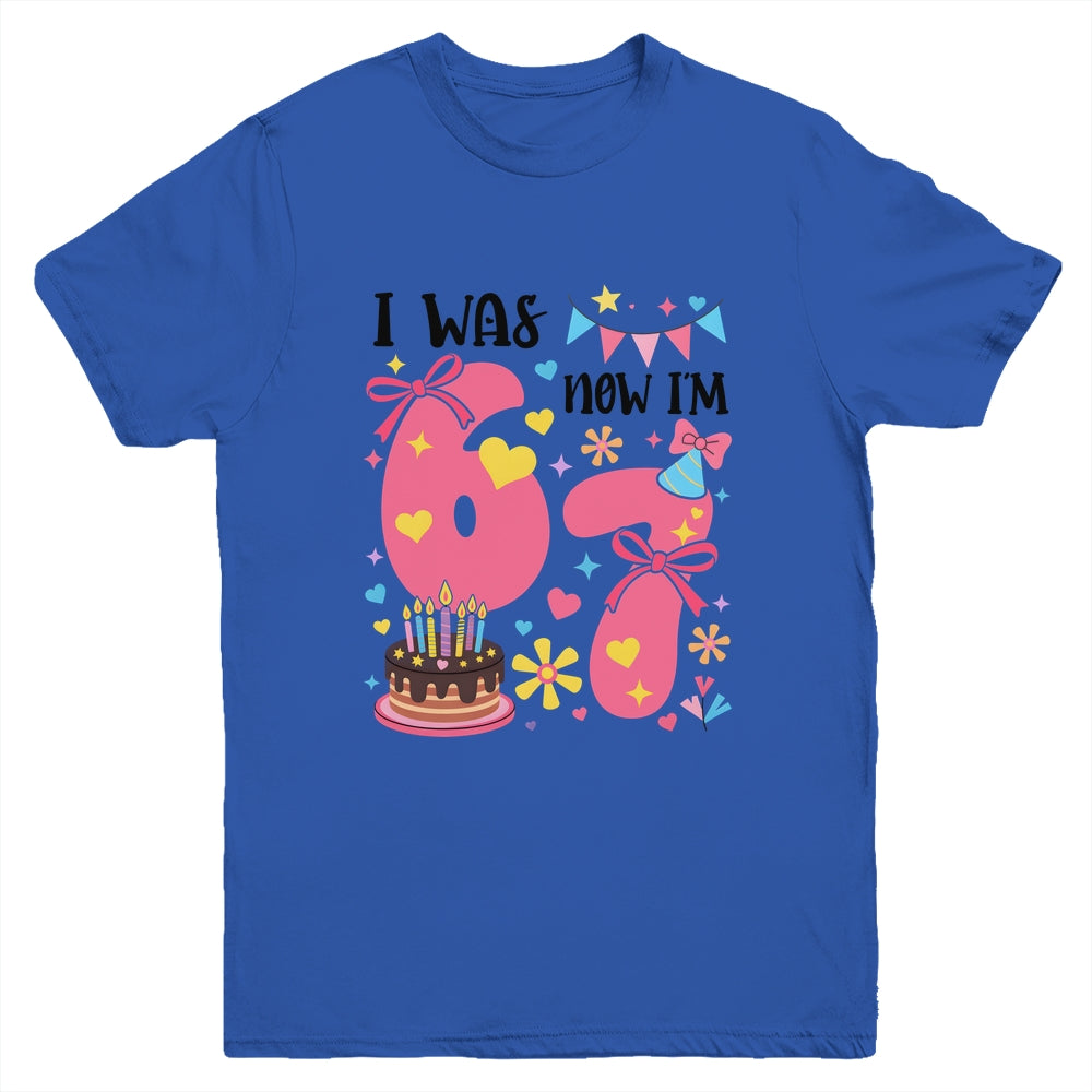 I Was 6 Now I'm 7 Year Old Birthday 7th Kids Coquette Bow Youth Shirt | siriusteestore