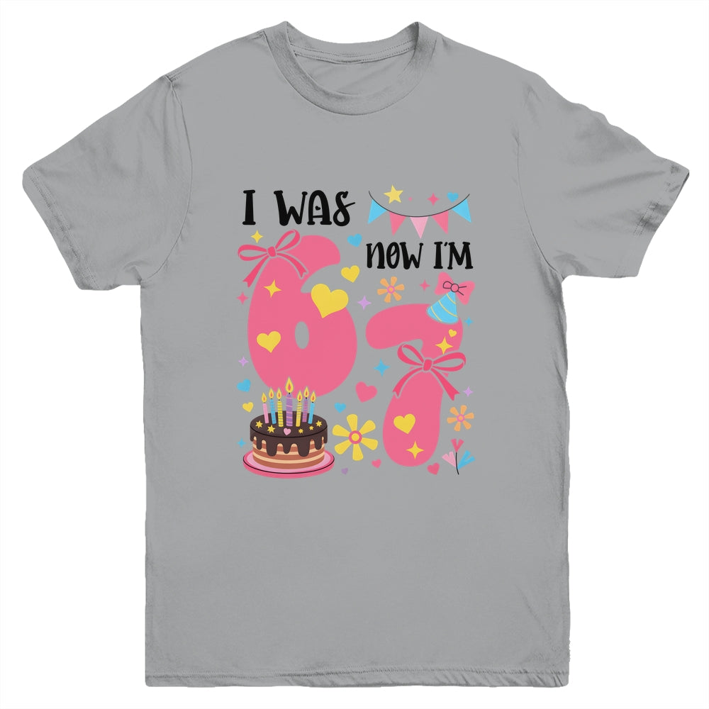 I Was 6 Now I'm 7 Year Old Birthday 7th Kids Coquette Bow Youth Shirt | siriusteestore